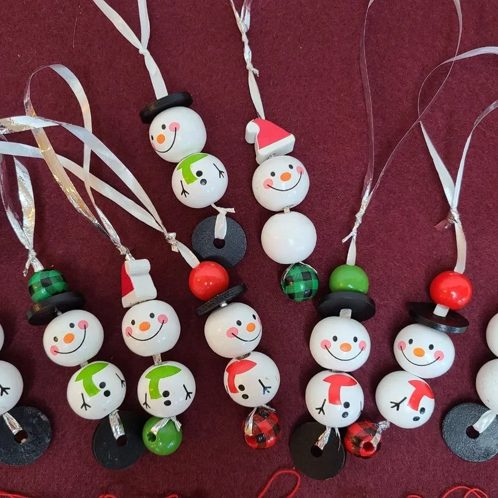 Festive Wooden Christmas Snowman Bead & Miniature Wooden Christmas Tree Ornament